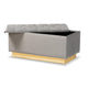 Baxton Studio Powell Glam and Luxe Grey Velvet Fabric Upholstered and Gold PU Leather Storage Ottoman