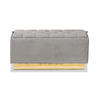 Baxton Studio Powell Glam and Luxe Grey Velvet Fabric Upholstered and Gold PU Leather Storage Ottoman