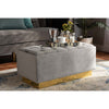 Baxton Studio Powell Glam and Luxe Grey Velvet Fabric Upholstered and Gold PU Leather Storage Ottoman