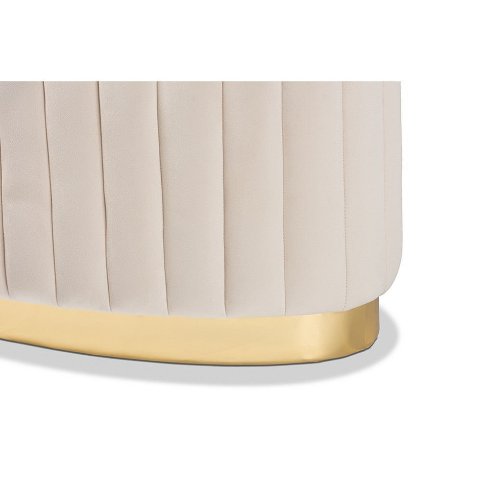 Baxton Studio Kirana Glam and Luxe Beige Velvet Fabric Upholstered and Gold PU Leather Ottoman WHI-WS-20352-Beige-Velvet-Gold-Otto