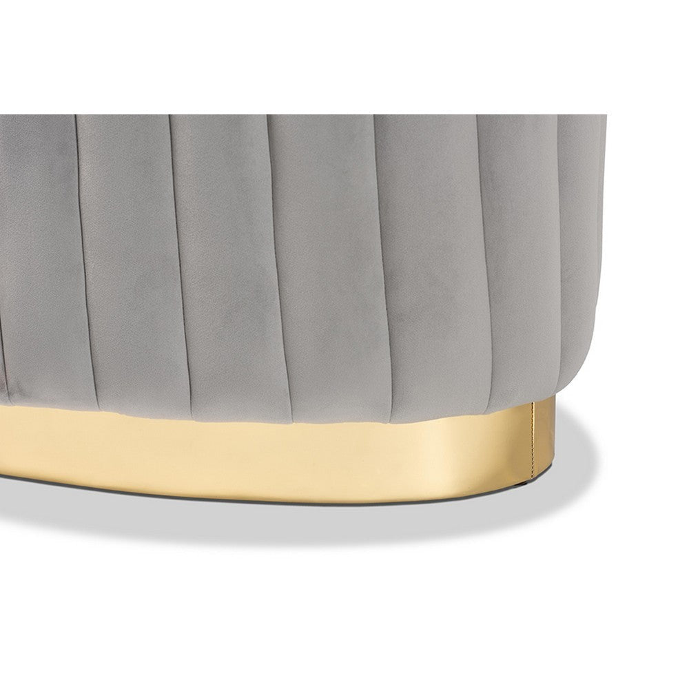 Baxton Studio Kirana Glam and Luxe Grey Velvet Fabric Upholstered and Gold PU Leather Ottoman WHI-WS-20352-Grey-Velvet-Gold-Otto