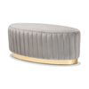 Baxton Studio Kirana Glam and Luxe Grey Velvet Fabric Upholstered and Gold PU Leather Ottoman WHI-WS-20352-Grey-Velvet-Gold-Otto