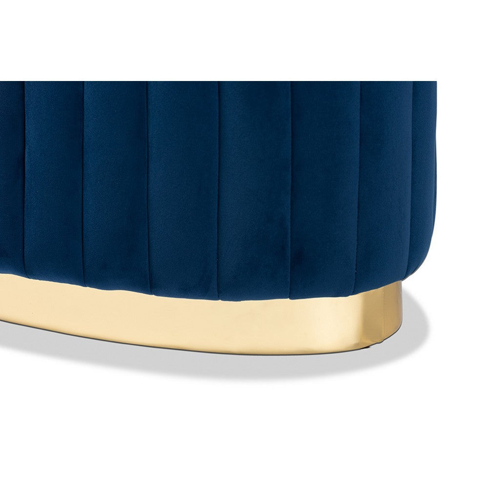 Baxton Studio Kirana Glam and Luxe Navy Blue Velvet Fabric Upholstered and Gold PU Leather Ottoman WHI-WS-20352-Navy-Blue-Velvet-Gold-Otto