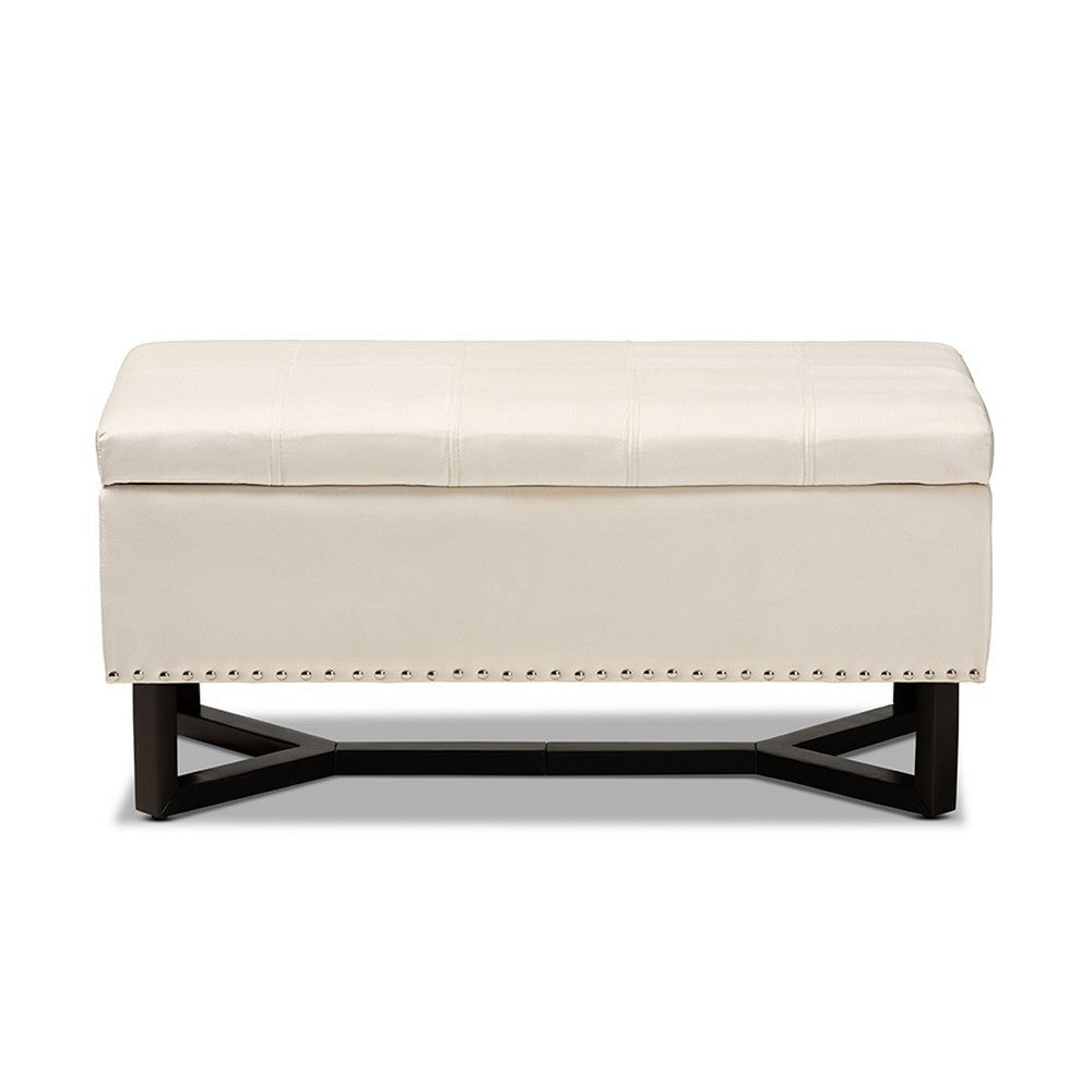 Baxton Studio Esther Modern and Contemporary Beige Velvet Fabric Upholstered and Dark Brown Finished Wood Storage Ottoman
