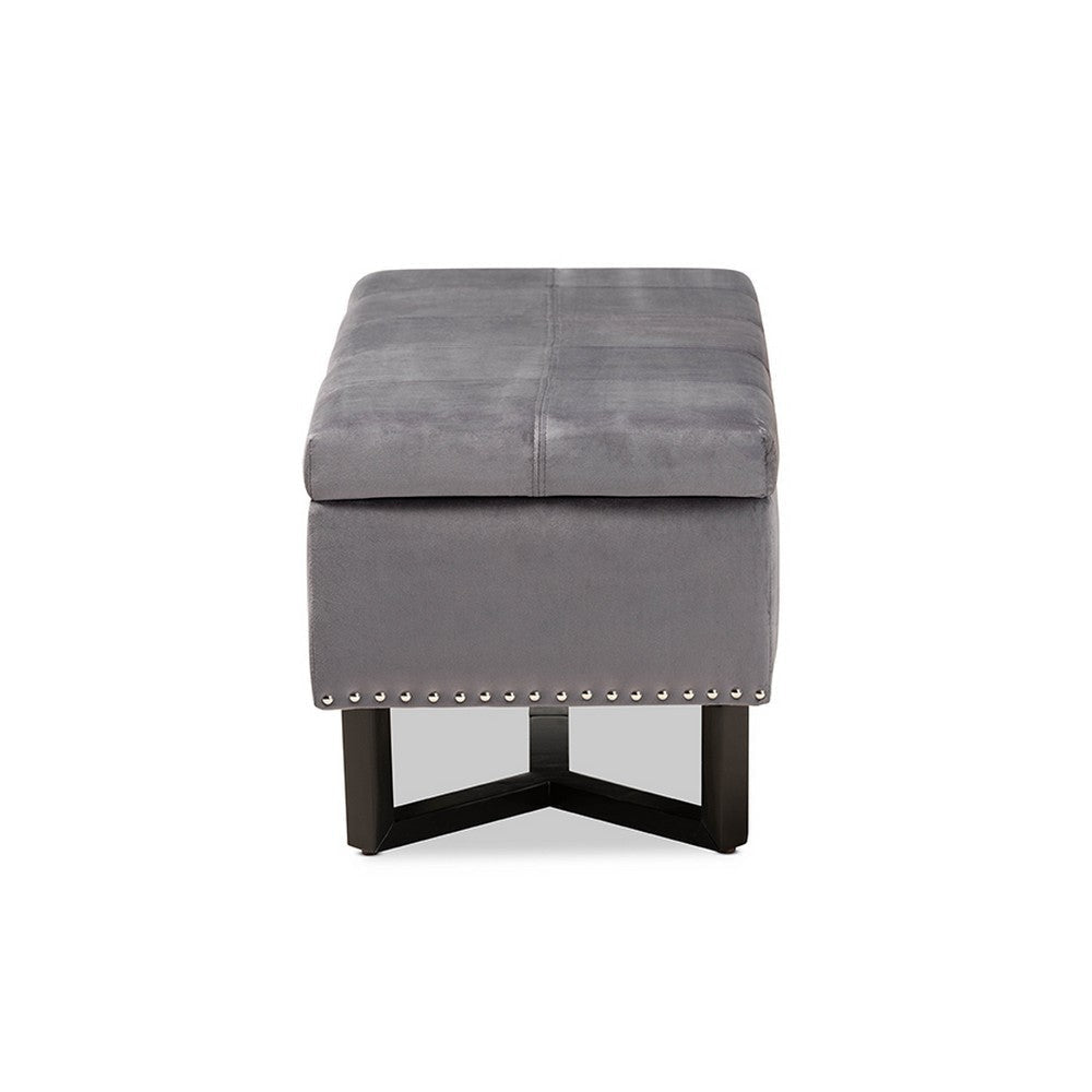 Baxton Studio Esther Modern and Contemporary Grey Velvet Fabric Upholstered and Dark Brown Finished Wood Storage Ottoman