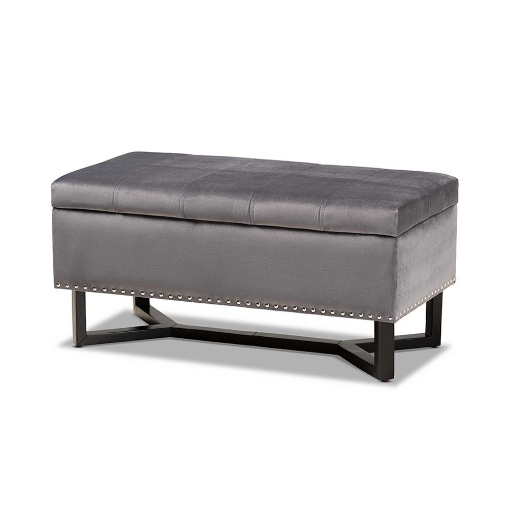 Baxton Studio Esther Modern and Contemporary Grey Velvet Fabric Upholstered and Dark Brown Finished Wood Storage Ottoman