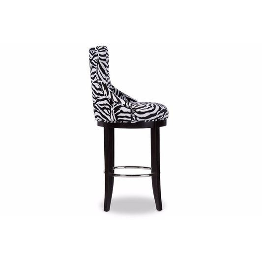 Baxton Studio Peace Modern and Contemporary Zebra-print Patterned Fabric Upholstered Bar Stool with Metal Footrest