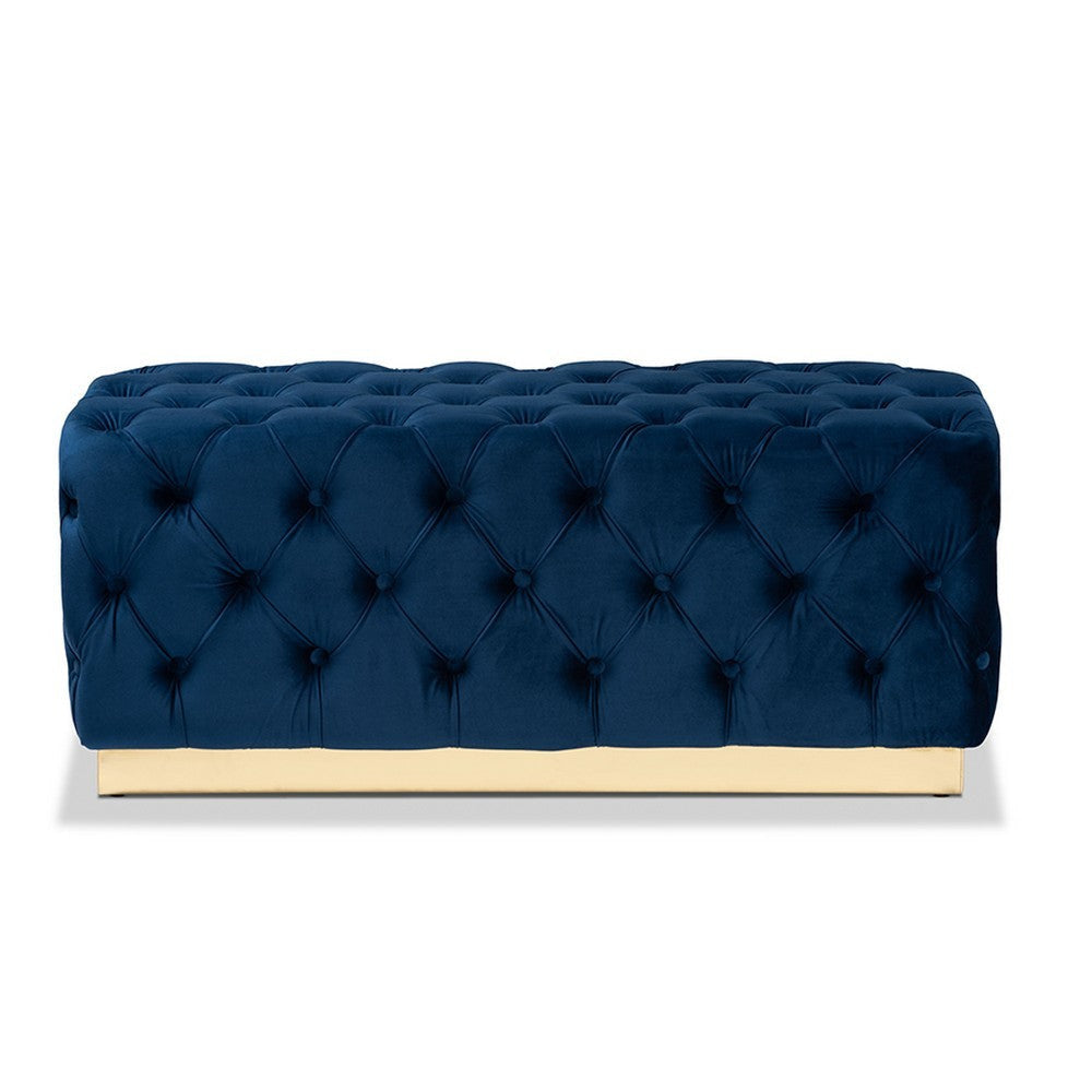 Baxton Studio Corrine Glam and Luxe Navy Blue Velvet Fabric Upholstered and Gold PU Leather Ottoman WHI-WS-4228-Navy-Blue-Velvet-Gold-Otto