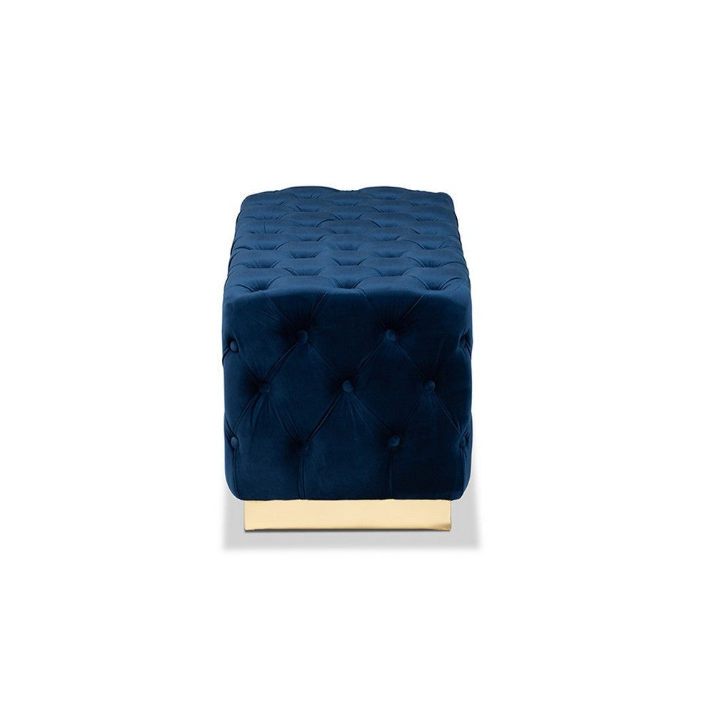 Baxton Studio Corrine Glam and Luxe Navy Blue Velvet Fabric Upholstered and Gold PU Leather Ottoman WHI-WS-4228-Navy-Blue-Velvet-Gold-Otto