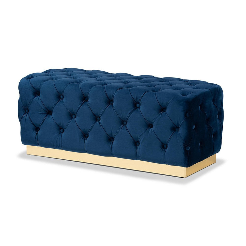 Baxton Studio Corrine Glam and Luxe Navy Blue Velvet Fabric Upholstered and Gold PU Leather Ottoman WHI-WS-4228-Navy-Blue-Velvet-Gold-Otto