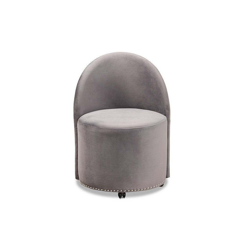 Baxton Studio Bethel Glam and Luxe Grey Velvet Fabric Upholstered Rolling Accent Chair