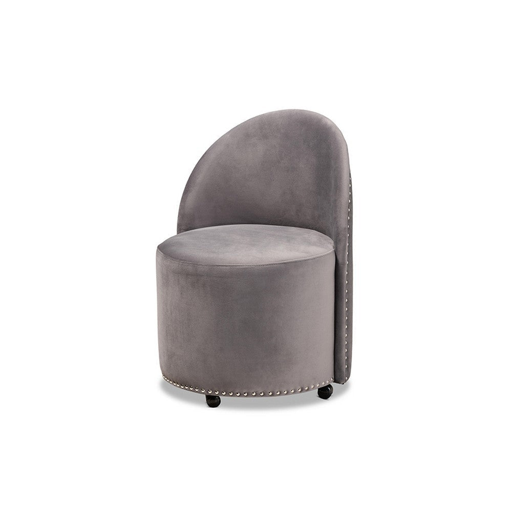 Baxton Studio Bethel Glam and Luxe Grey Velvet Fabric Upholstered Rolling Accent Chair