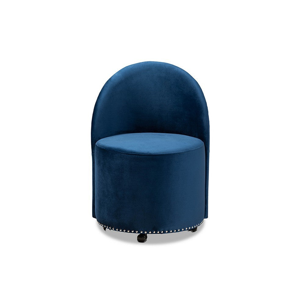Baxton Studio Bethel Glam and Luxe Navy Blue Velvet Fabric Upholstered Rolling Accent Chair