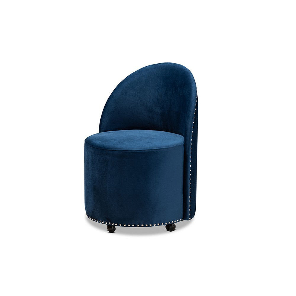 Baxton Studio Bethel Glam and Luxe Navy Blue Velvet Fabric Upholstered Rolling Accent Chair