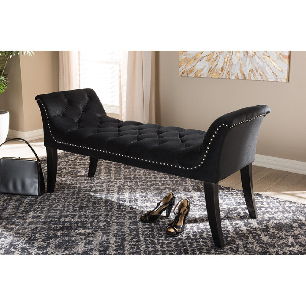 Baxton Studio Chandelle Luxe and Contemporary Black Velvet Upholstered Bench WHI-WS-5809-Black-Bench