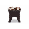 Baxton Studio Sally Modern and Contemporary Cow-print Patterned Fabric Brown Faux Leather Upholstered Accent Stool with Nail heads