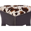 Baxton Studio Sally Modern and Contemporary Cow-print Patterned Fabric Brown Faux Leather Upholstered Accent Stool with Nail heads