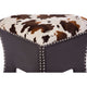 Baxton Studio Sally Modern and Contemporary Cow-print Patterned Fabric Brown Faux Leather Upholstered Accent Stool with Nail heads