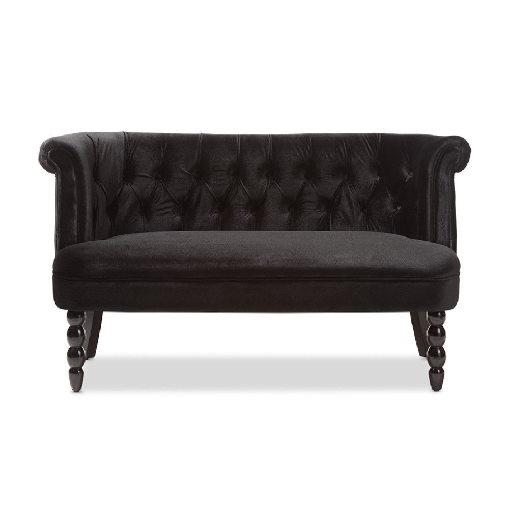 Baxton Studio Flax Victorian Style Contemporary Black Velvet Fabric Upholstered 2-seater Loveseat WHI-WS-GK756-Black-LS