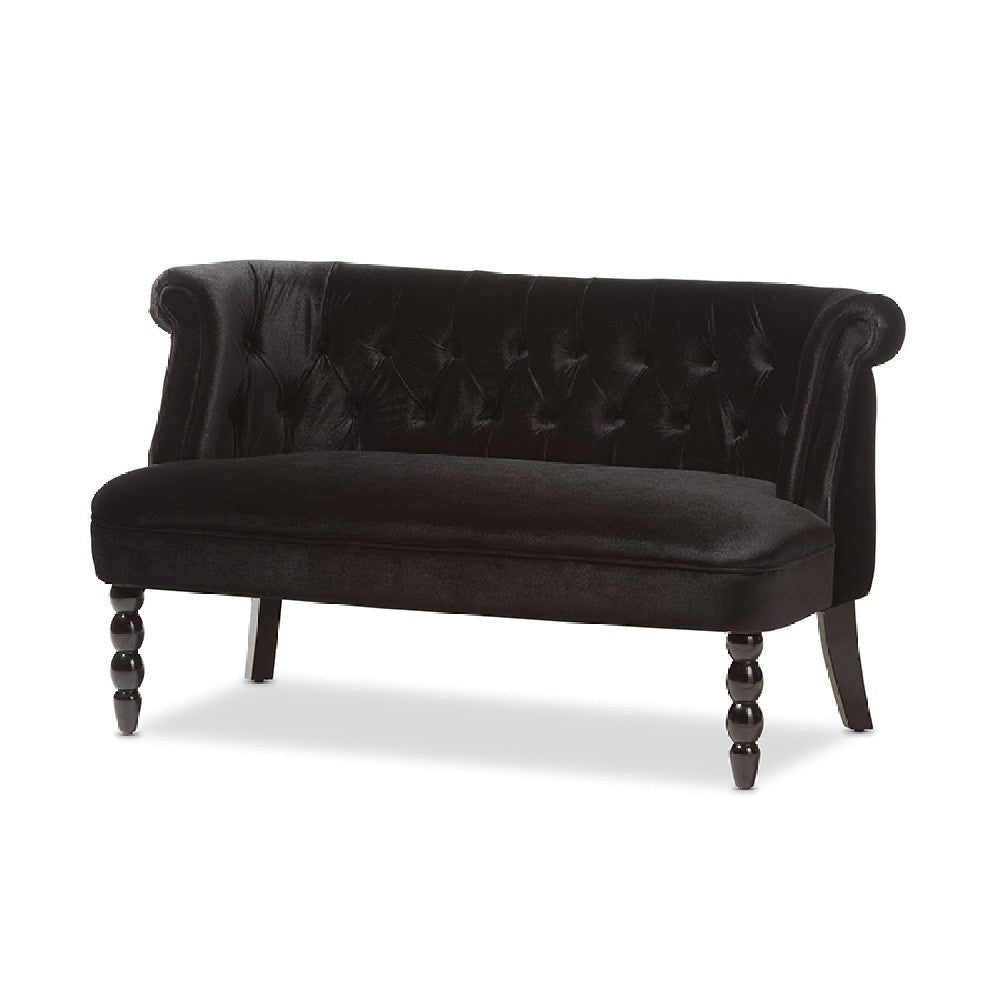 Baxton Studio Flax Victorian Style Contemporary Black Velvet Fabric Upholstered 2-seater Loveseat WHI-WS-GK756-Black-LS