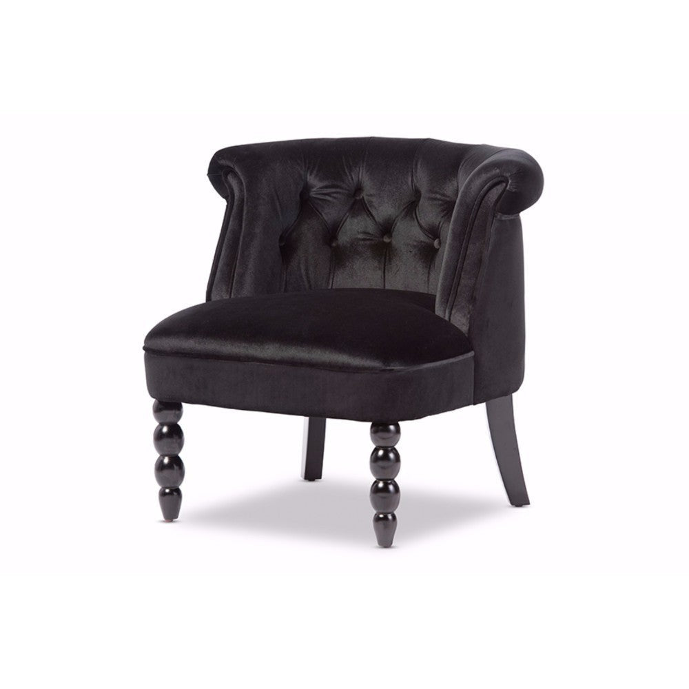 Baxton Studio Flax Victorian Style Contemporary Black Velvet Fabric Upholstered Vanity Accent Chair WHI-WS-GK756-Black