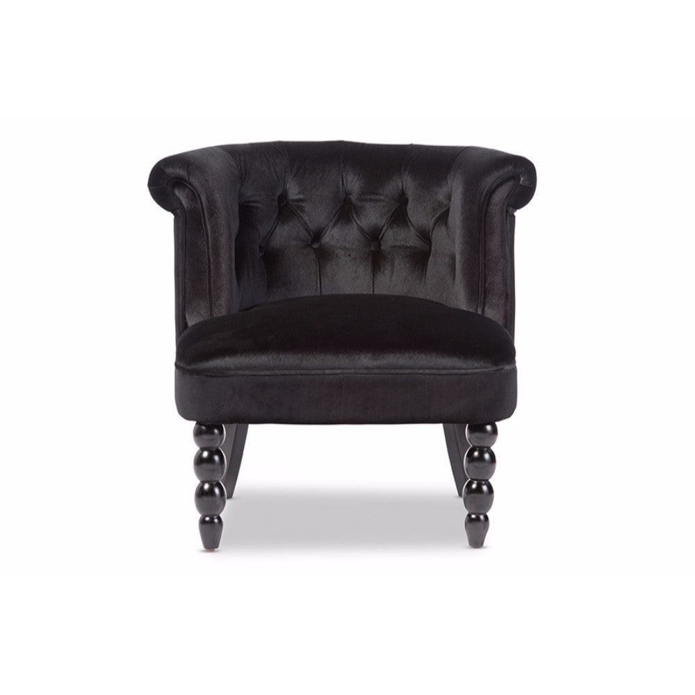 Baxton Studio Flax Victorian Style Contemporary Black Velvet Fabric Upholstered Vanity Accent Chair WHI-WS-GK756-Black