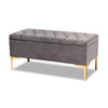 Baxton Studio Valere Glam and Luxe Grey Velvet Fabric Upholstered Gold Finished Button Tufted Storage Ottoman