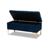 Baxton Studio Valere Glam and Luxe Navy Blue Velvet Fabric Upholstered Gold Finished Button Tufted Storage Ottoman