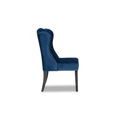 Baxton Studio Lamont Modern Contemporary Transitional Navy Blue Velvet Fabric Upholstered and Dark Brown Finished Wood Wingback Dining Chair