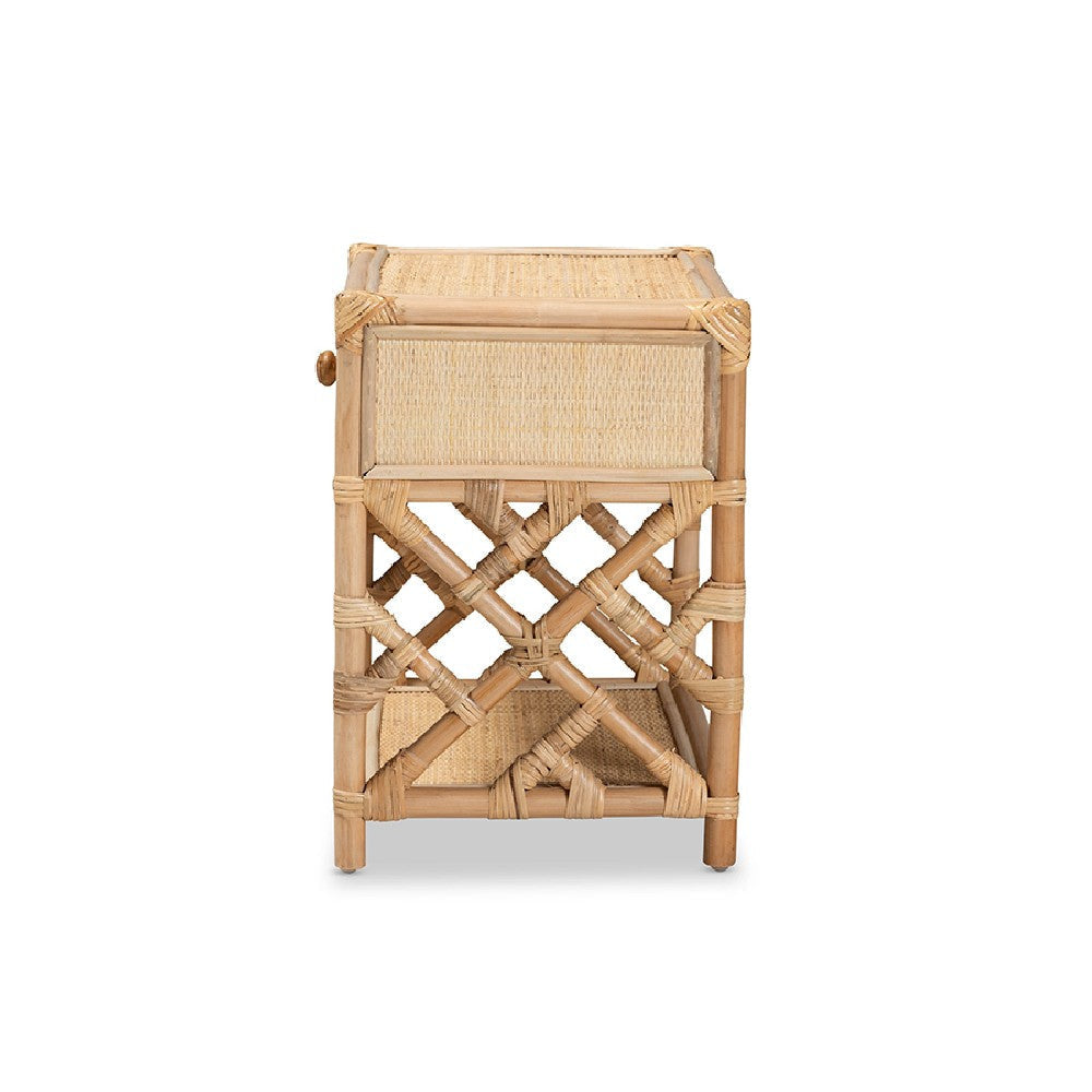 bali & pari Camara Modern Bohemian Natural Brown Rattan 1-Drawer Nightstand WHI-WS001-Rattan-NS