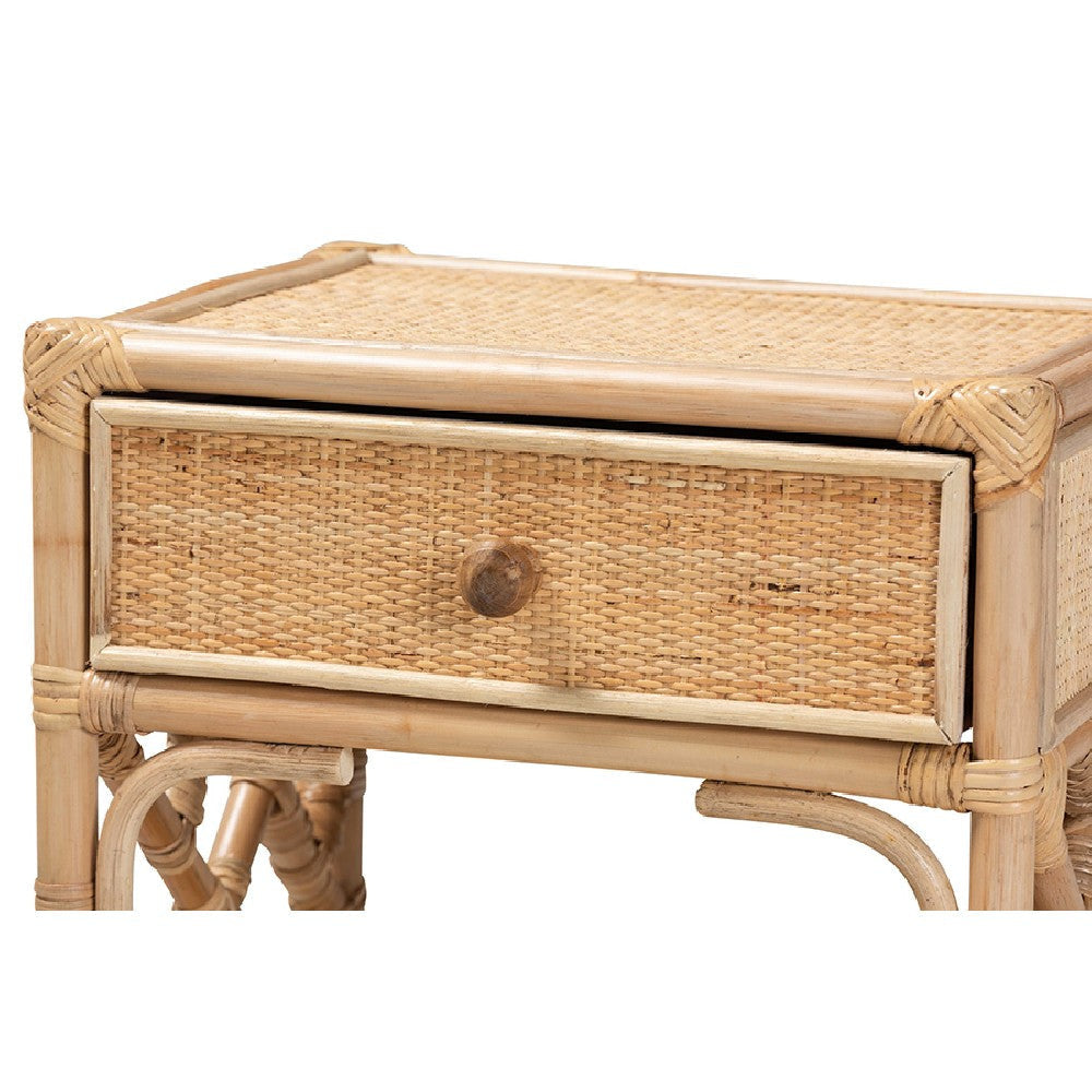 bali & pari Camara Modern Bohemian Natural Brown Rattan 1-Drawer Nightstand WHI-WS001-Rattan-NS