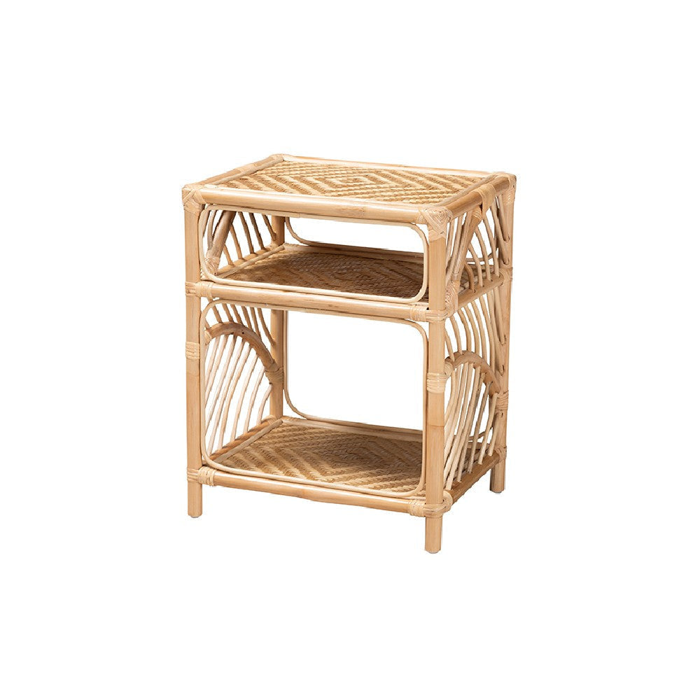 bali & pari Baara Modern Bohemian Natural Brown Rattan Nightstand WHI-WS012-Rattan-NS