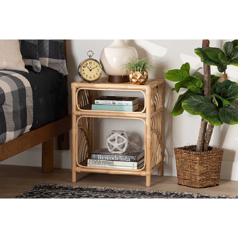 bali & pari Baara Modern Bohemian Natural Brown Rattan Nightstand WHI-WS012-Rattan-NS