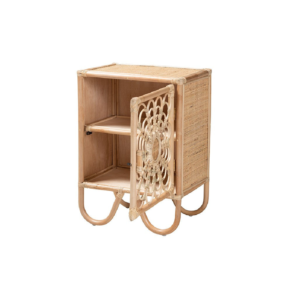 bali & pari Acelin Modern Bohemian Natural Brown Rattan Nightstand WHI-WS016-Rattan-NS