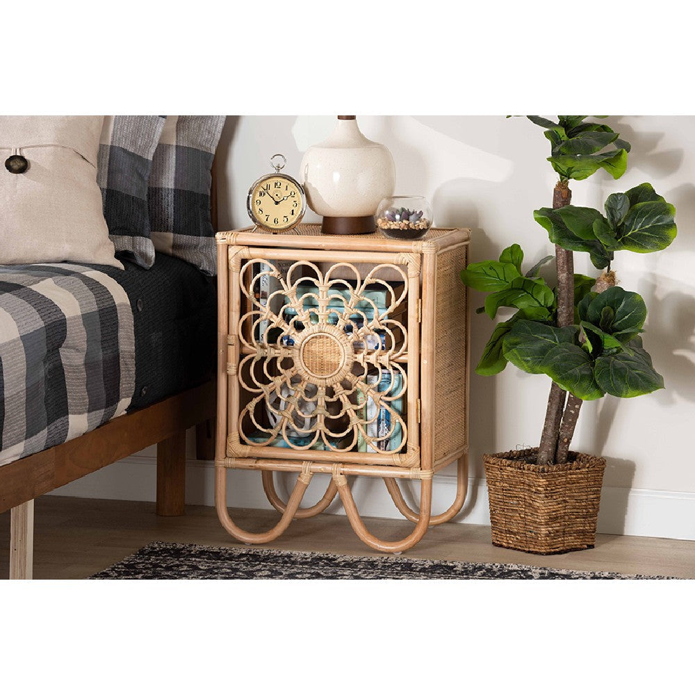 bali & pari Acelin Modern Bohemian Natural Brown Rattan Nightstand WHI-WS016-Rattan-NS