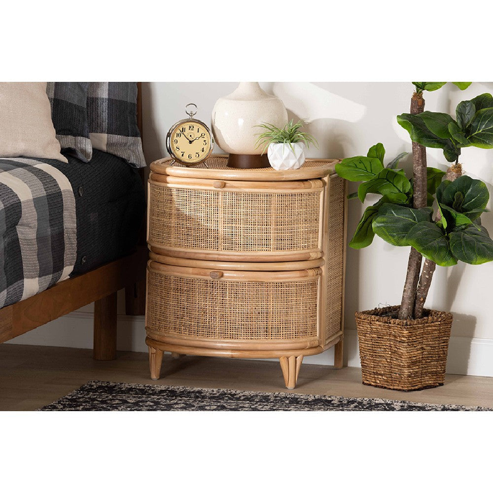 bali & pari Oleta Modern Bohemian Natural Brown Rattan 2-Drawer Nightstand WHI-WS017-Rattan-NS