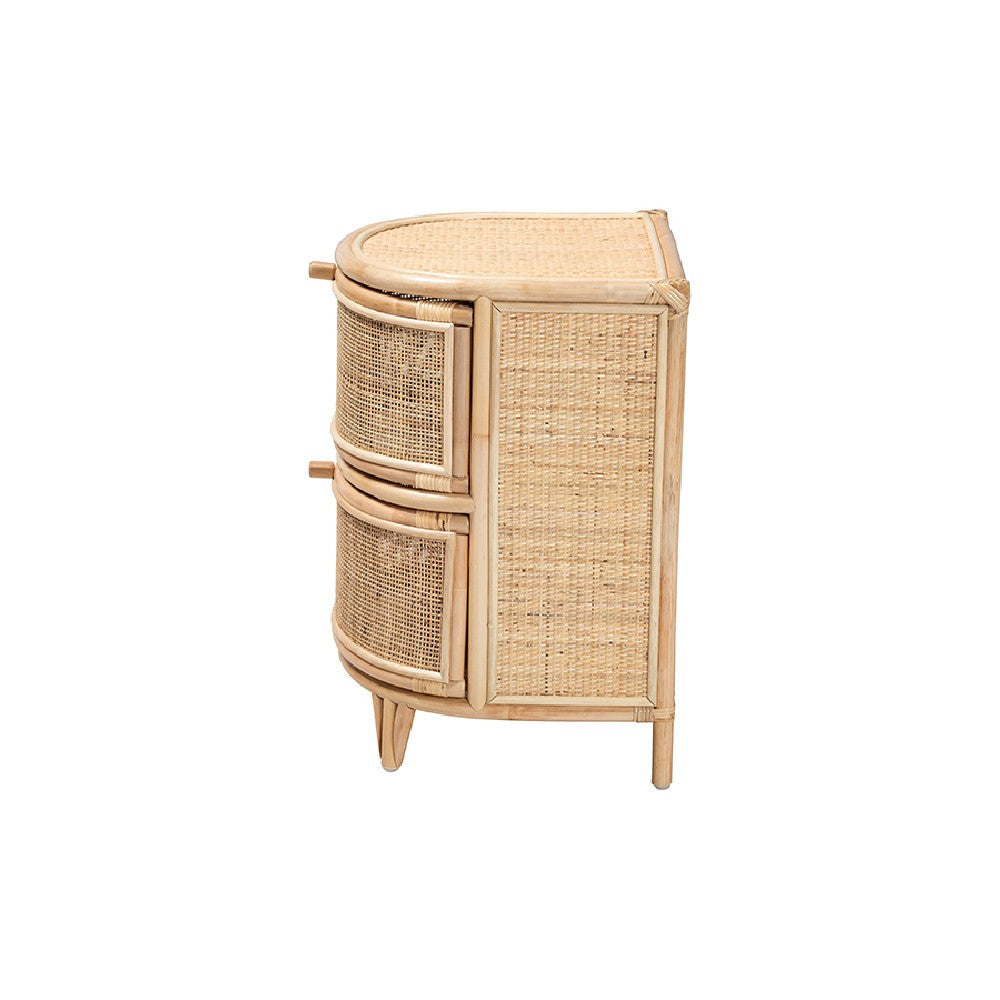 bali & pari Oleta Modern Bohemian Natural Brown Rattan 2-Drawer Nightstand WHI-WS017-Rattan-NS