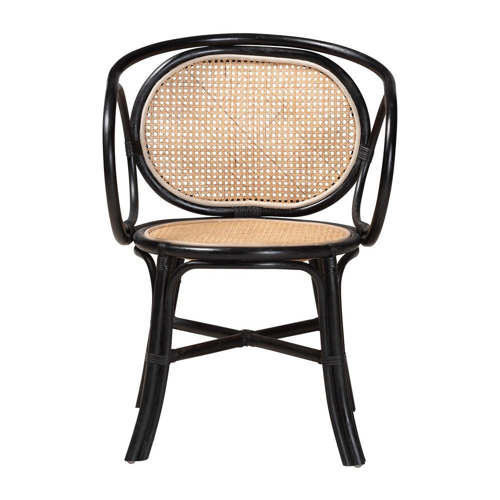 bali & pari Palesa Modern Bohemian Two-Tone Black and Natural Brown Rattan Dining Chair WHI-WS032-Black-Rattan-DC