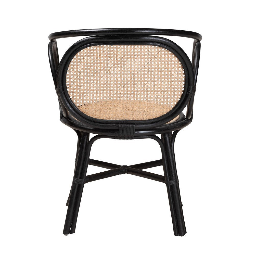 bali & pari Palesa Modern Bohemian Two-Tone Black and Natural Brown Rattan Dining Chair WHI-WS032-Black-Rattan-DC