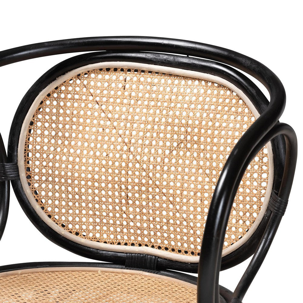 bali & pari Palesa Modern Bohemian Two-Tone Black and Natural Brown Rattan Dining Chair WHI-WS032-Black-Rattan-DC