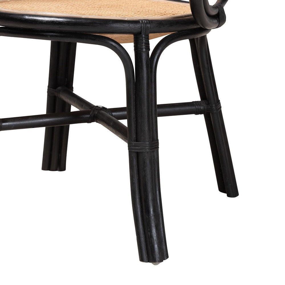 bali & pari Palesa Modern Bohemian Two-Tone Black and Natural Brown Rattan Dining Chair WHI-WS032-Black-Rattan-DC