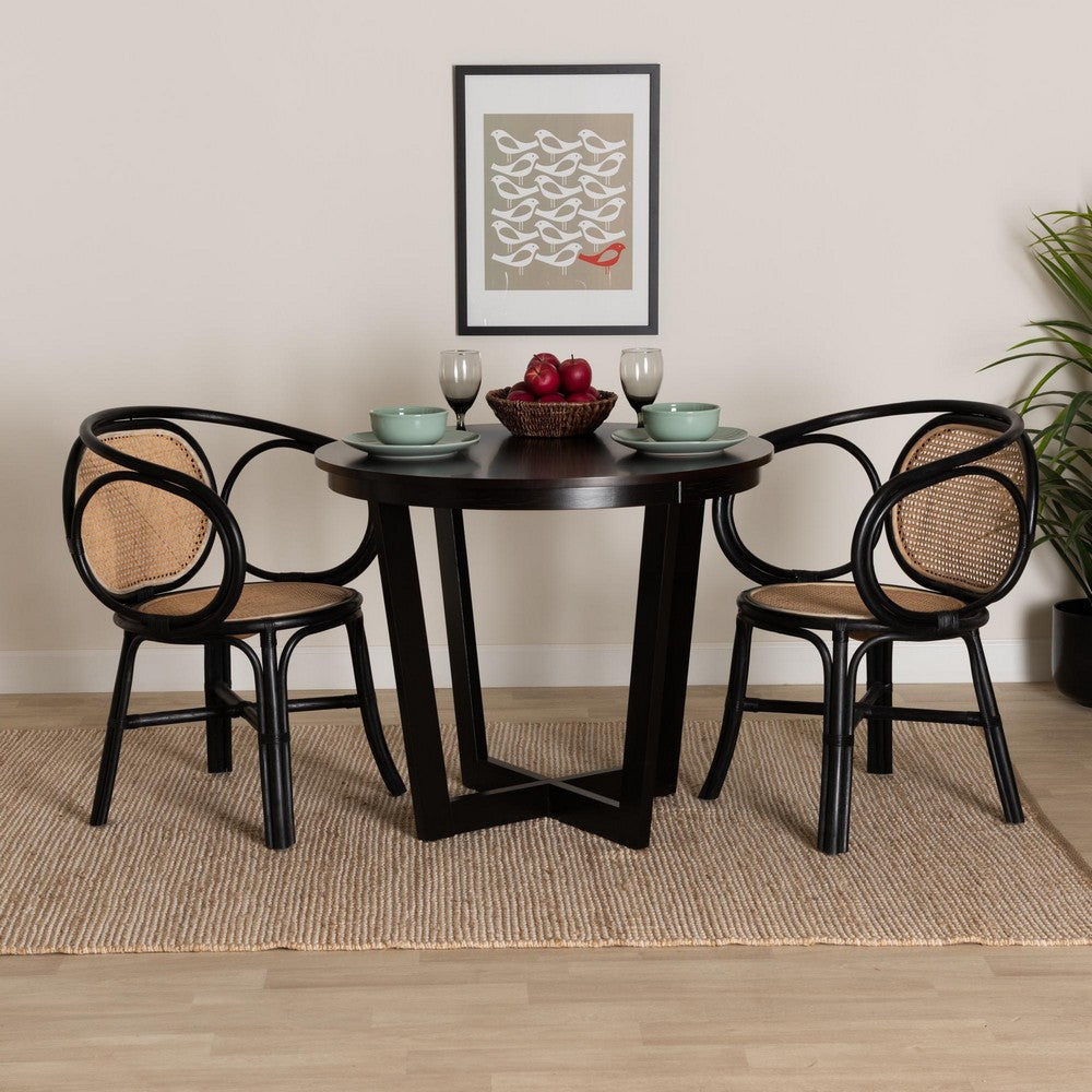 bali & pari Palesa Modern Bohemian Two-Tone Black and Natural Brown Rattan Dining Chair WHI-WS032-Black-Rattan-DC