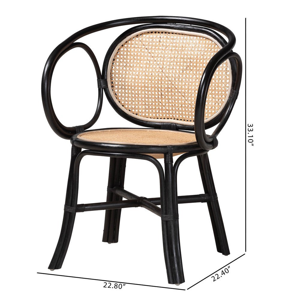 bali & pari Palesa Modern Bohemian Two-Tone Black and Natural Brown Rattan Dining Chair WHI-WS032-Black-Rattan-DC