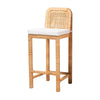 bali & pari Zariah Modern Bohemian Natural Brown Rattan and Mahogany Wood Bar Stool WHI-WS15-Mahogany-BS