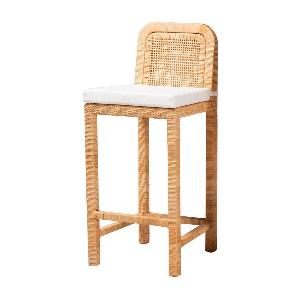 bali & pari Zariah Modern Bohemian Natural Brown Rattan and Mahogany Wood Bar Stool WHI-WS15-Mahogany-BS
