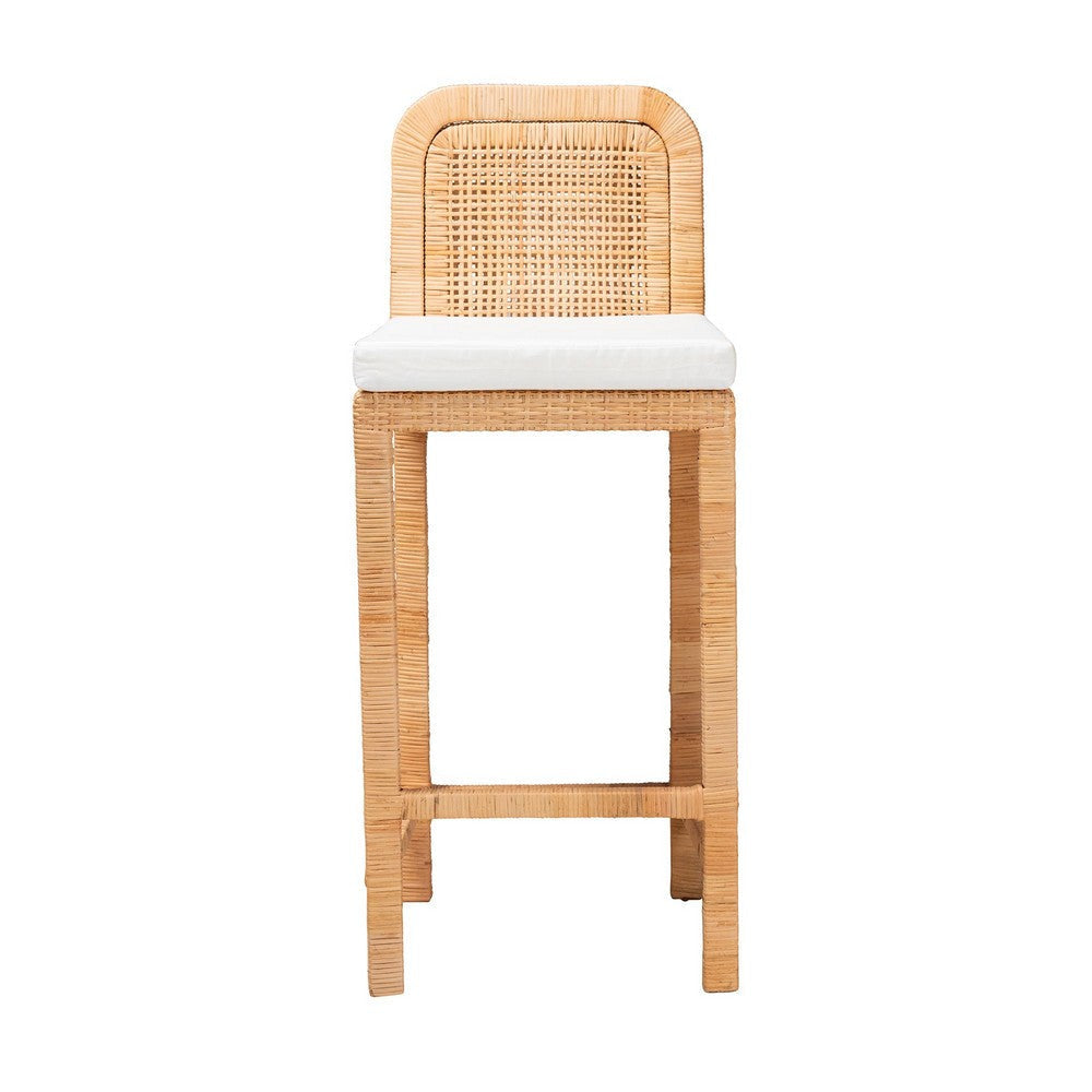 bali & pari Zariah Modern Bohemian Natural Brown Rattan and Mahogany Wood Bar Stool WHI-WS15-Mahogany-BS