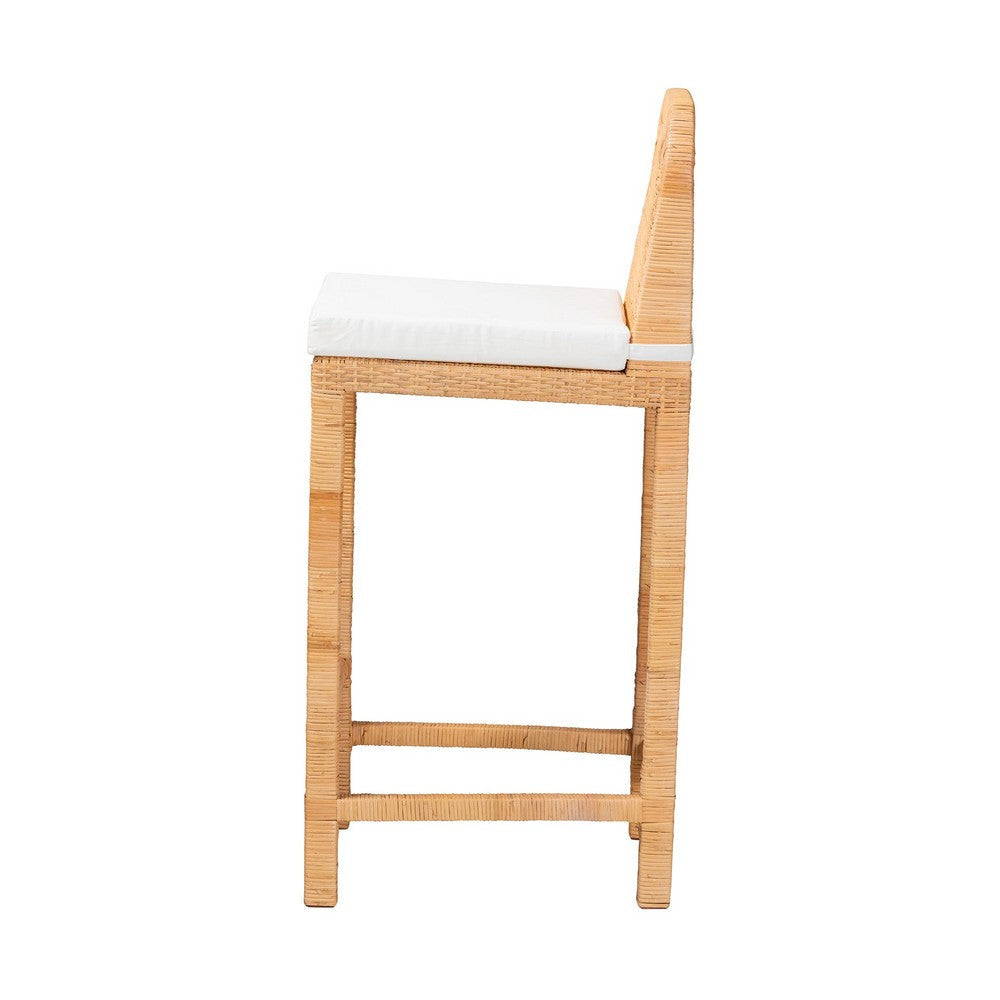 bali & pari Zariah Modern Bohemian Natural Brown Rattan and Mahogany Wood Bar Stool WHI-WS15-Mahogany-BS