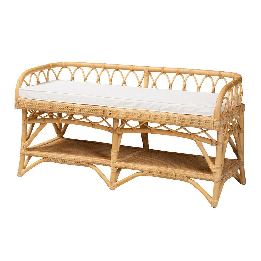bali & pari Leryn Modern Bohemian Natural Brown Rattan Bench WHI-WS20-Rattan-Bench