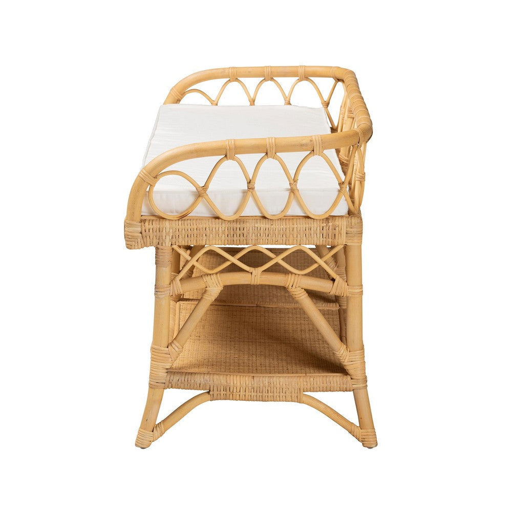 bali & pari Leryn Modern Bohemian Natural Brown Rattan Bench WHI-WS20-Rattan-Bench