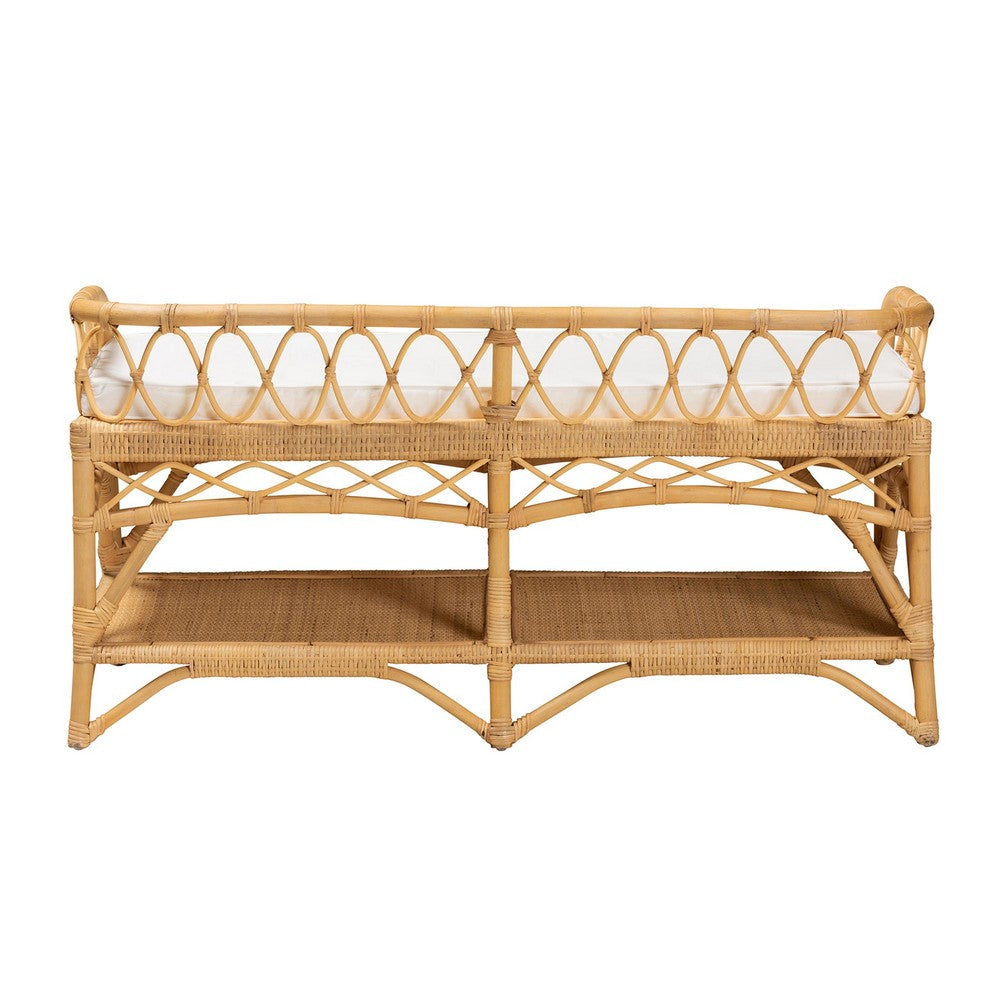 bali & pari Leryn Modern Bohemian Natural Brown Rattan Bench WHI-WS20-Rattan-Bench